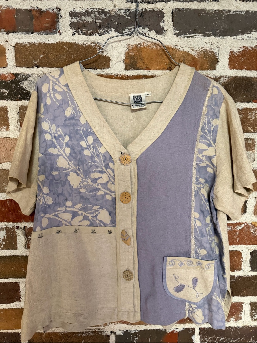 Women's Lavender & Cream Patchwork Button-Down Shirt